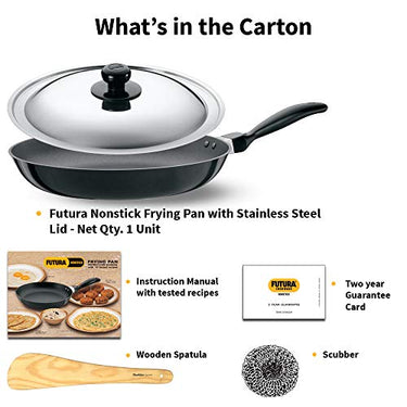 Futura 12-Inch Non-Stick Indian Frying Pan – 3.25mm with Stainless Steel Lid (NF30S)